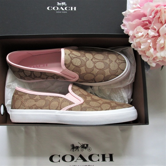 COACH Shoes - NEW COACH Chrissy Khaki Pink Slip on Sneakers 9.5